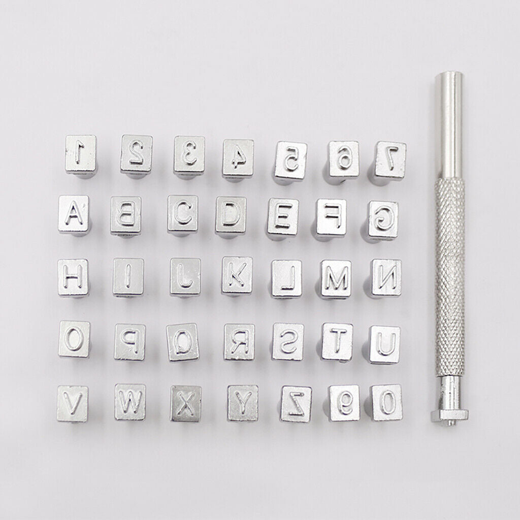 36pcs Leathercraft Metal Letter and Number Stamp Punch Set & Stamping Handle