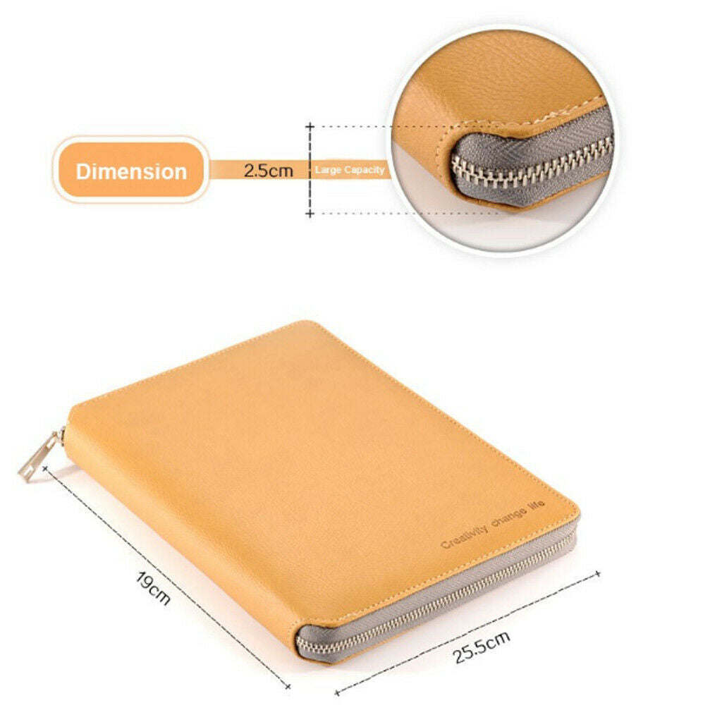 Leather Zipper Padfolio with Replaceable Loose-leaf Paper 80 Sheet Brown
