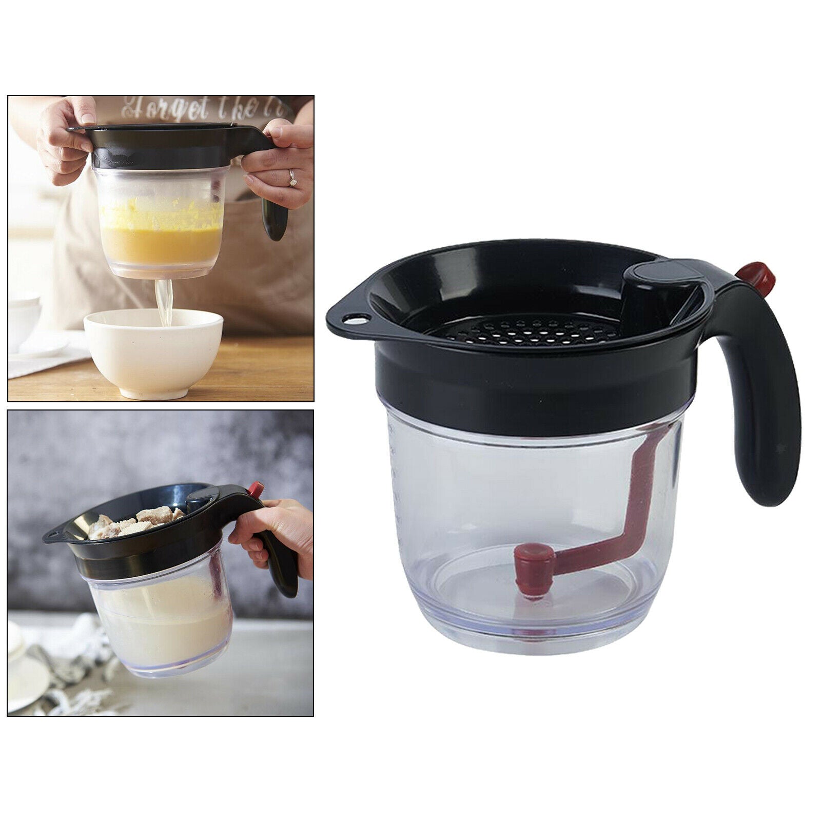1L Oil Filter Pot Soup Cooking Grease Strainer Separator Kitchen