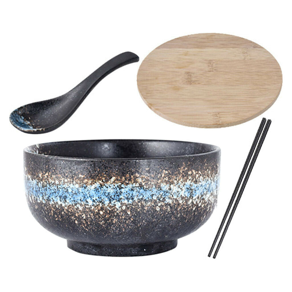 Ceramic Japanese Ramen Bowl Large 1500ml with Lid and Spoon Rice Bowl Gifts