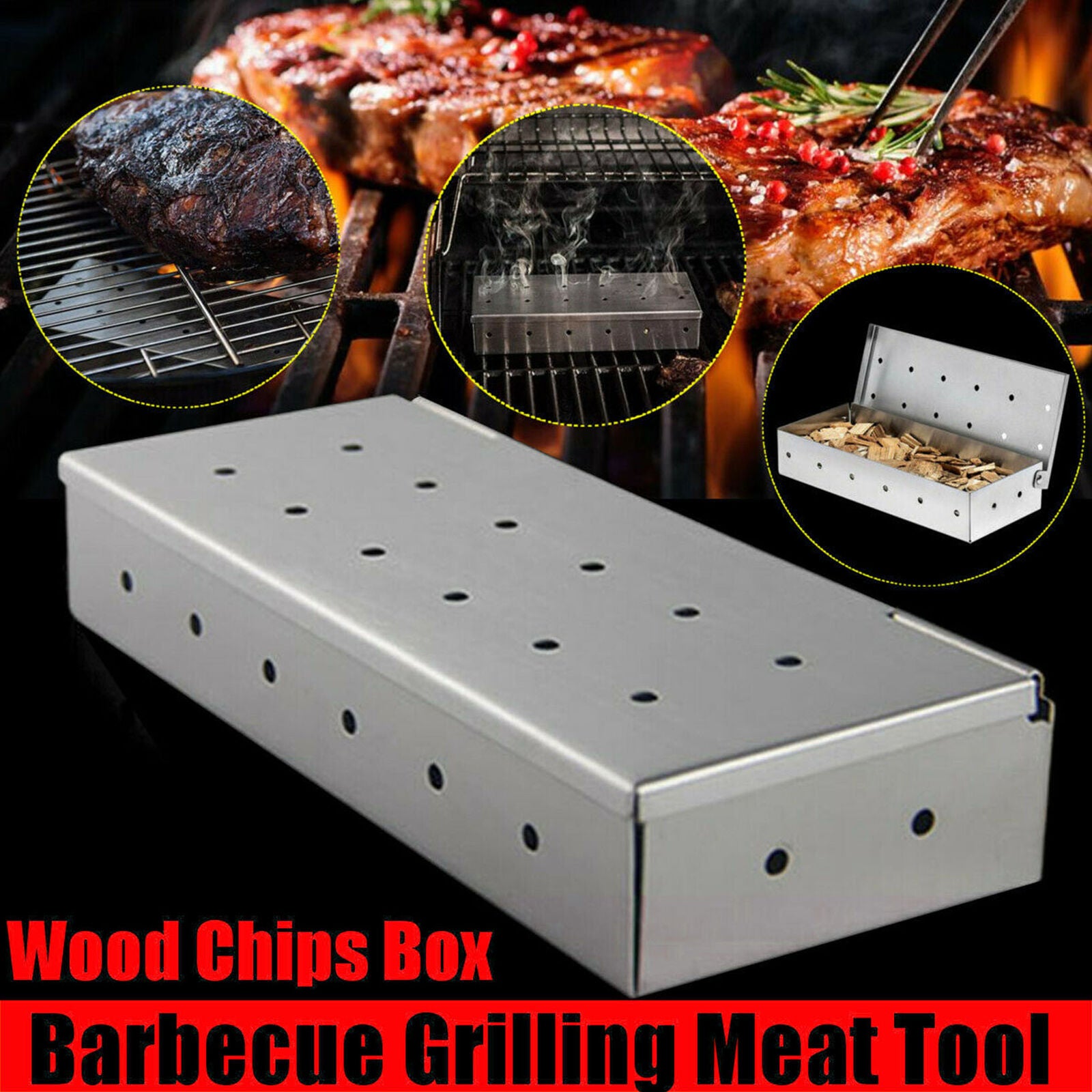 8.8'' Smoke Box for Gas Grill BBQ Wood Chip Charcoal Smoker Stainless Steel