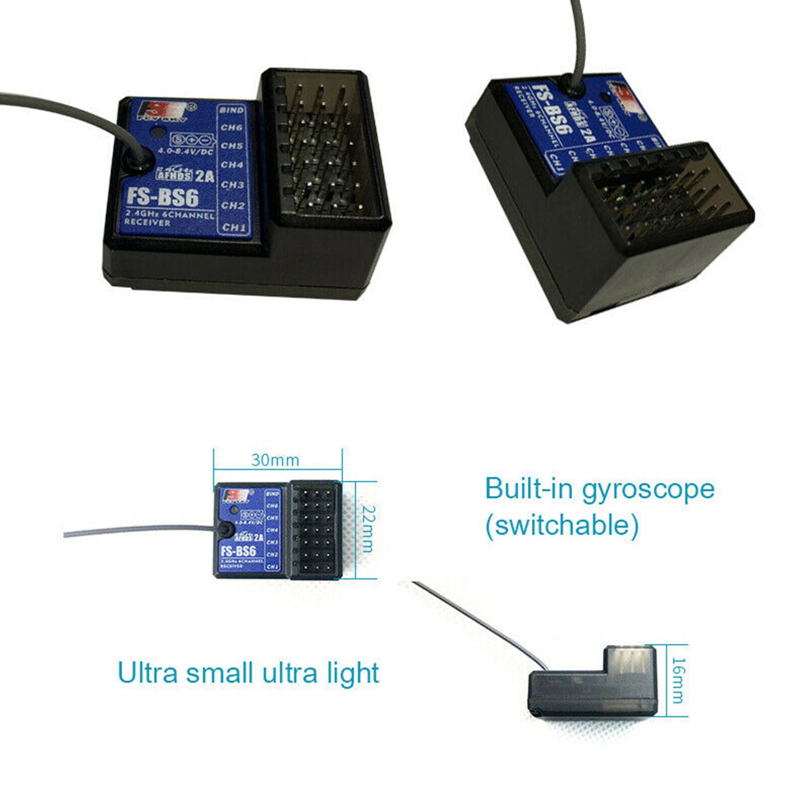 2.4G 6CH FS-BS6 RC Gyro Receiver Fail-Safe For Transmitter Racing Car Boat