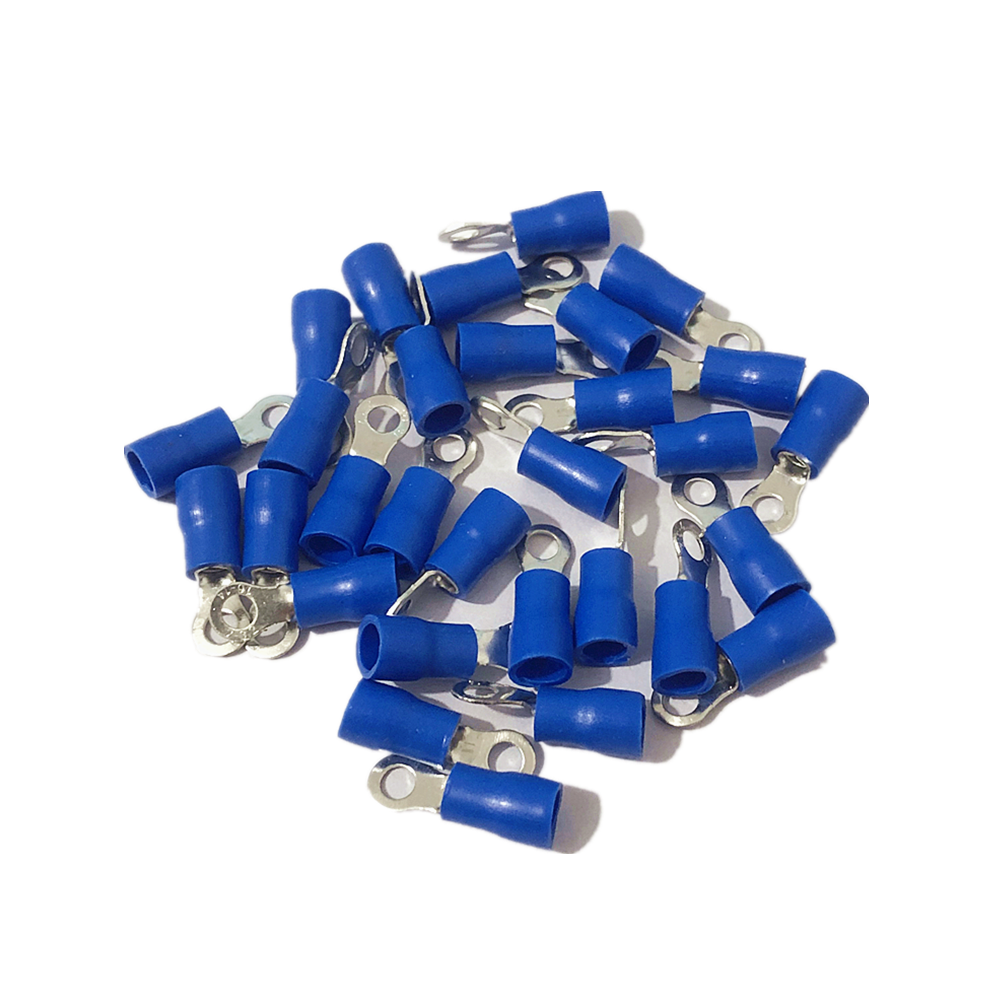 100PCS Blue Ring Cable Wire crimp Connector terminal block 16-14AWG RV2-3