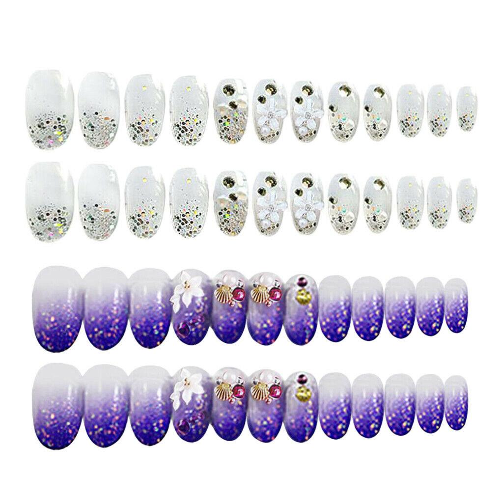 2 Color French Tip Press On False Nails Acrylic Full Cover Nail Art Tips Set