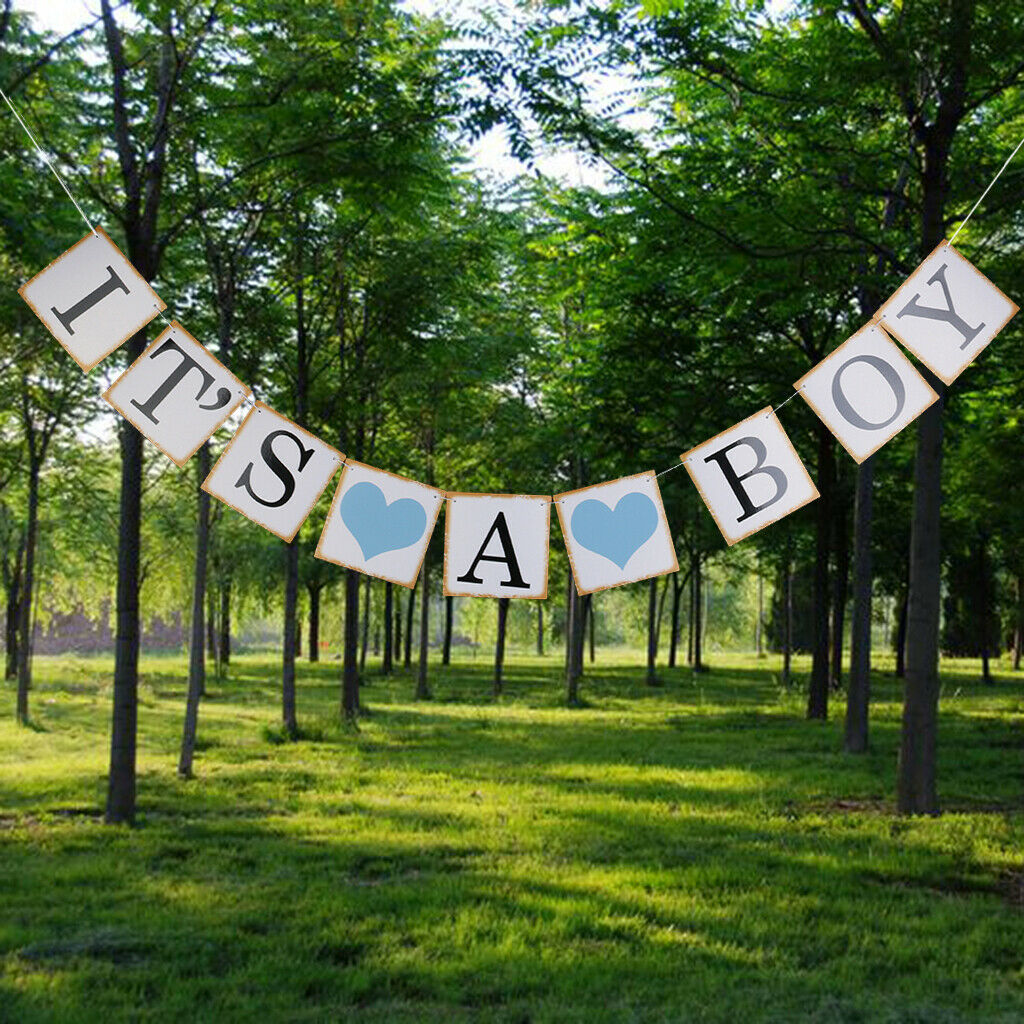 Set of 2 Baby Blue & White Letter Sign Baby Shower & It's A Boy Bunting Banner