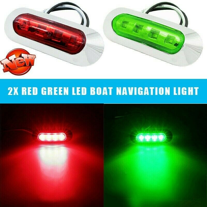 2x Red Green LED Boat Navigation Light Deck Waterproof Bow Pontoon Lights 12V
