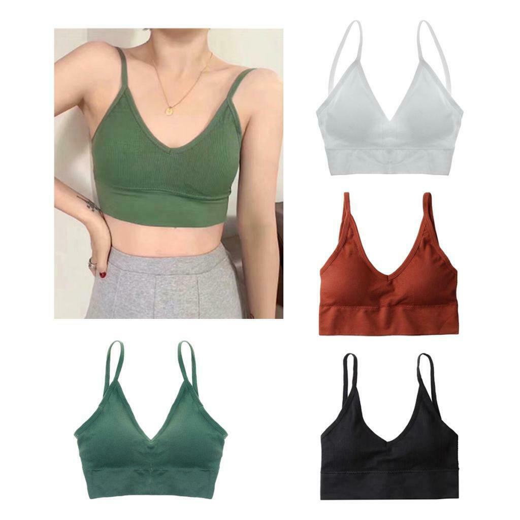4Pcs/Set Women's V Neck Padded Bralette Seamless Crop Top Vest Sport Bra