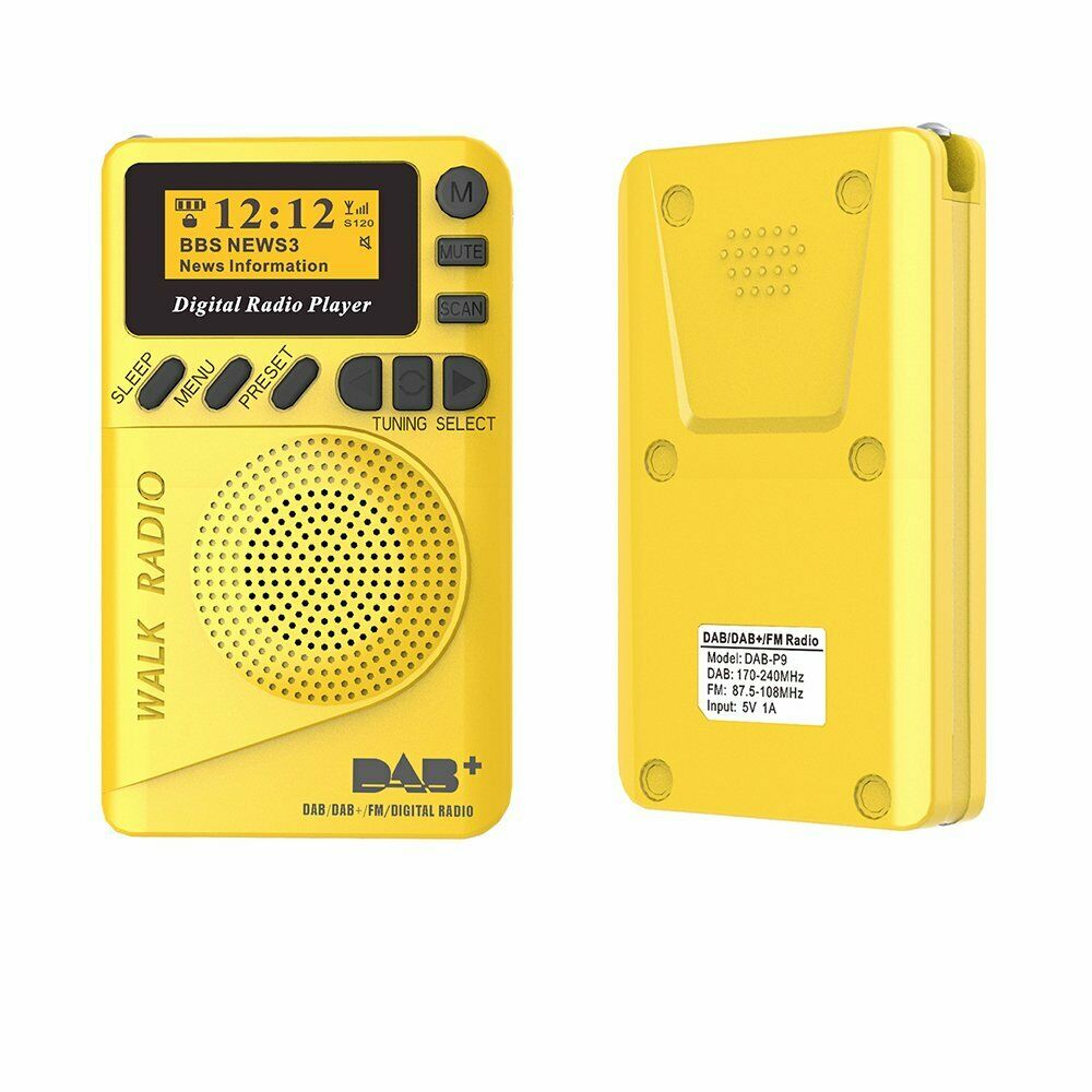 P9 Portable Mini Digital DAB/DAB + FM Radio Mp3 Player Supporting SD Card Yellow