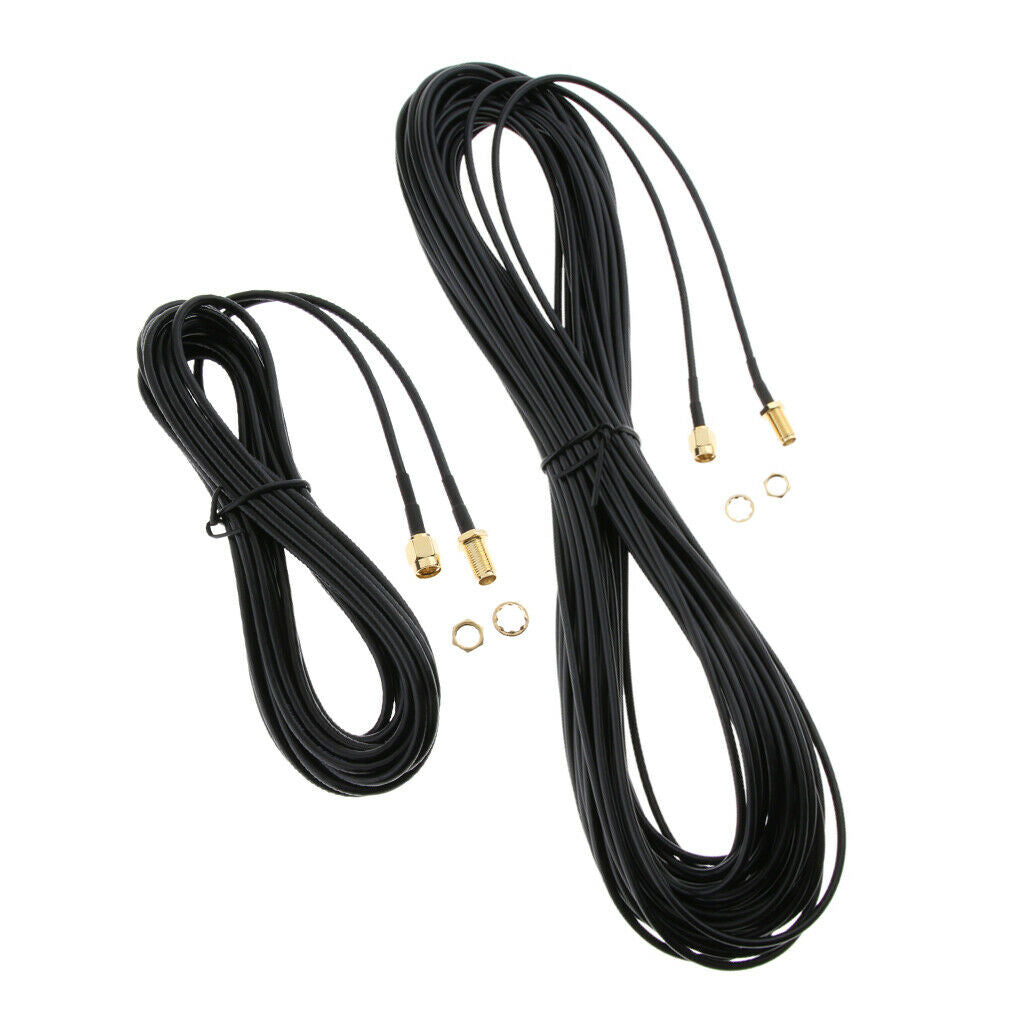 2Pcs RP-SMA Male to Female Wifi Antenna Adapter Extension Cable Cord 5m/20m