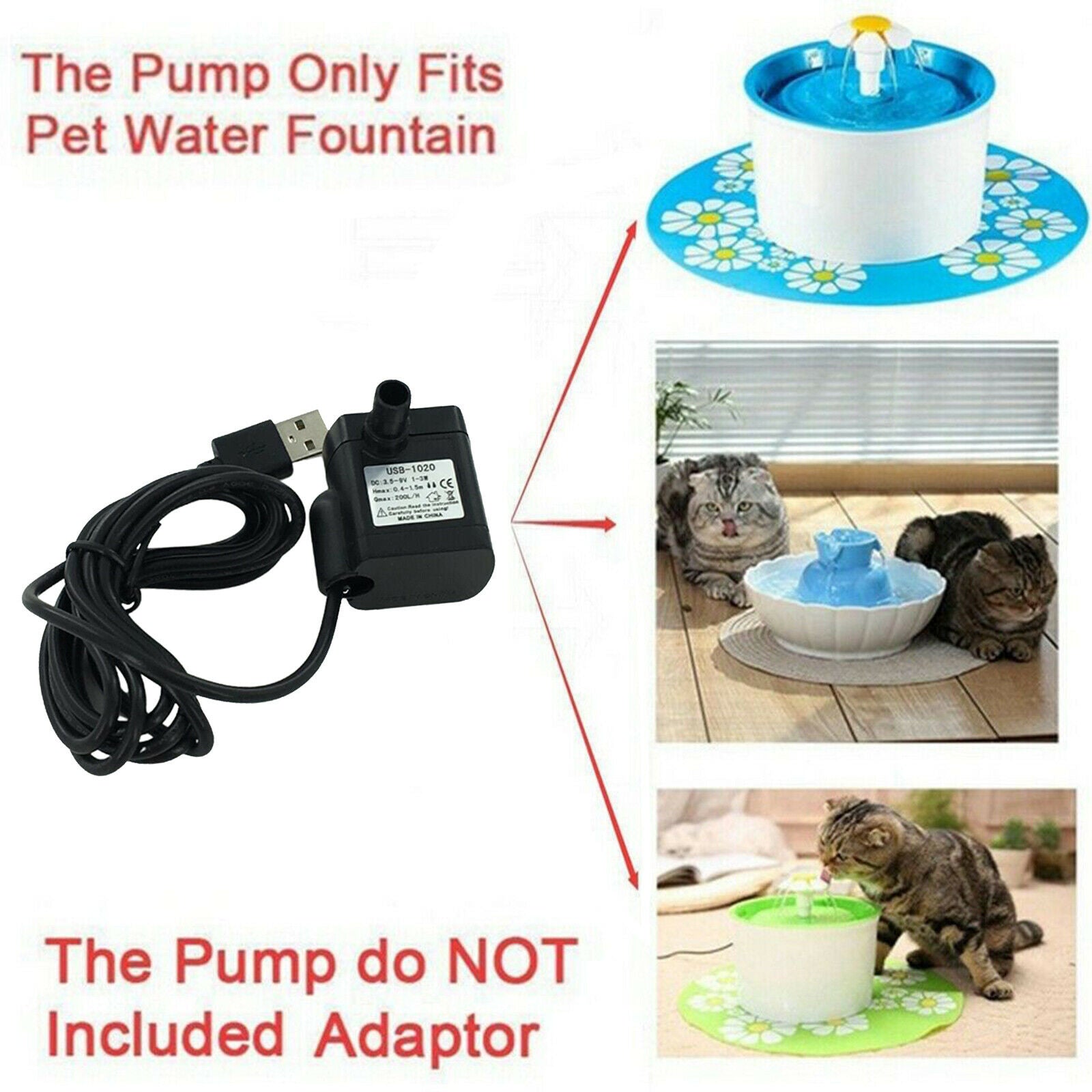 Cat Pet Water  Replacement Pump Quiet Water Pumps with Cable