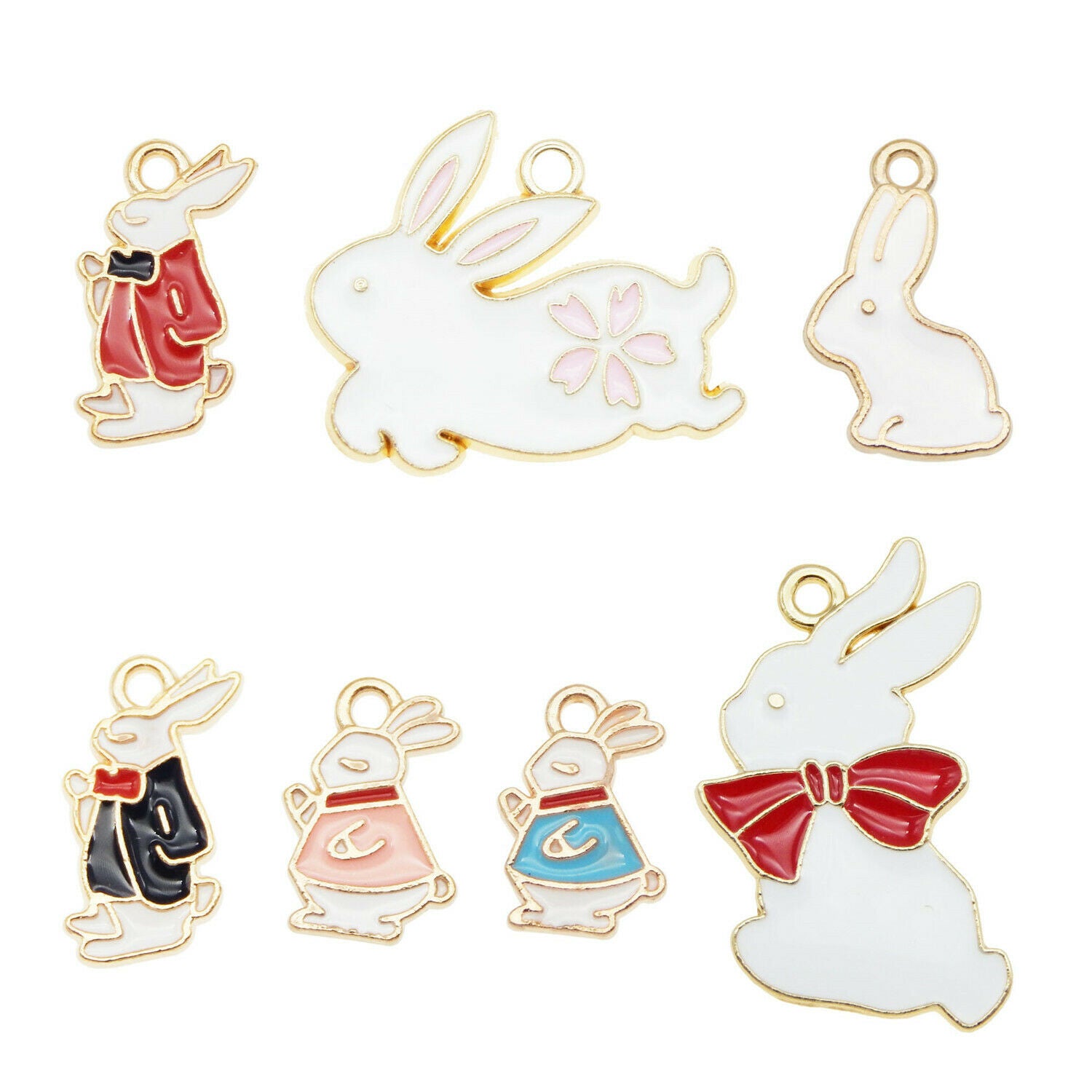 Wholesale Enamel Mixed Rabbit bunny Pendant Charms for Necklace Bracelet 21pcs