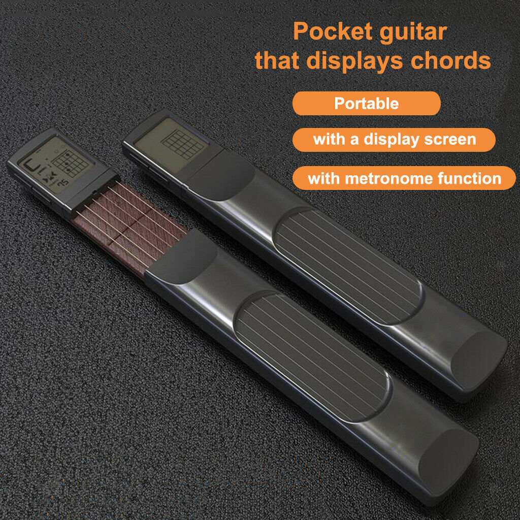 Black Pocket Guitar  Trainer Gadget Practice Tool Musical Instrument
