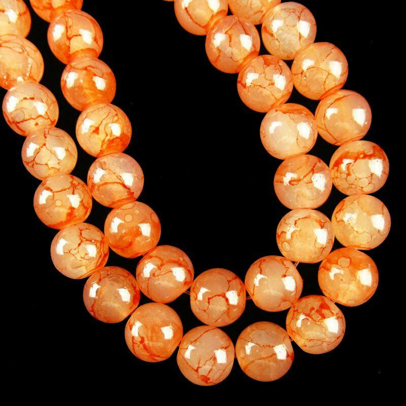 1Strand 10mm Orange Fire/Dragon Veins Agate Ball Loose Bead 15.5 inch A-552TZ