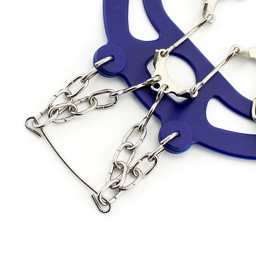 10 Teeth Ice Crampons Simple Traction Winter Ice Grips Footwear Chain Blue_L