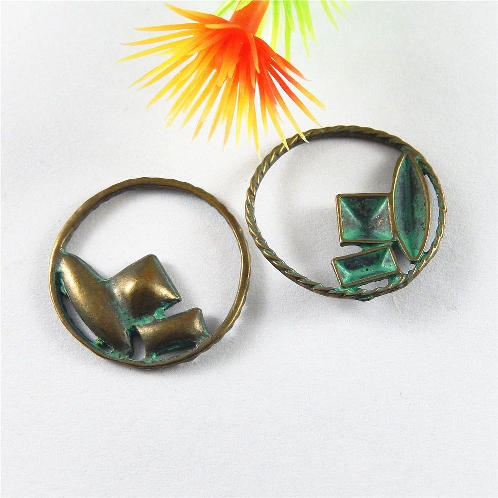 20 pcs Retro Round Frame Geometric Charm Pendant Patina Alloy Crafts 24*3mm