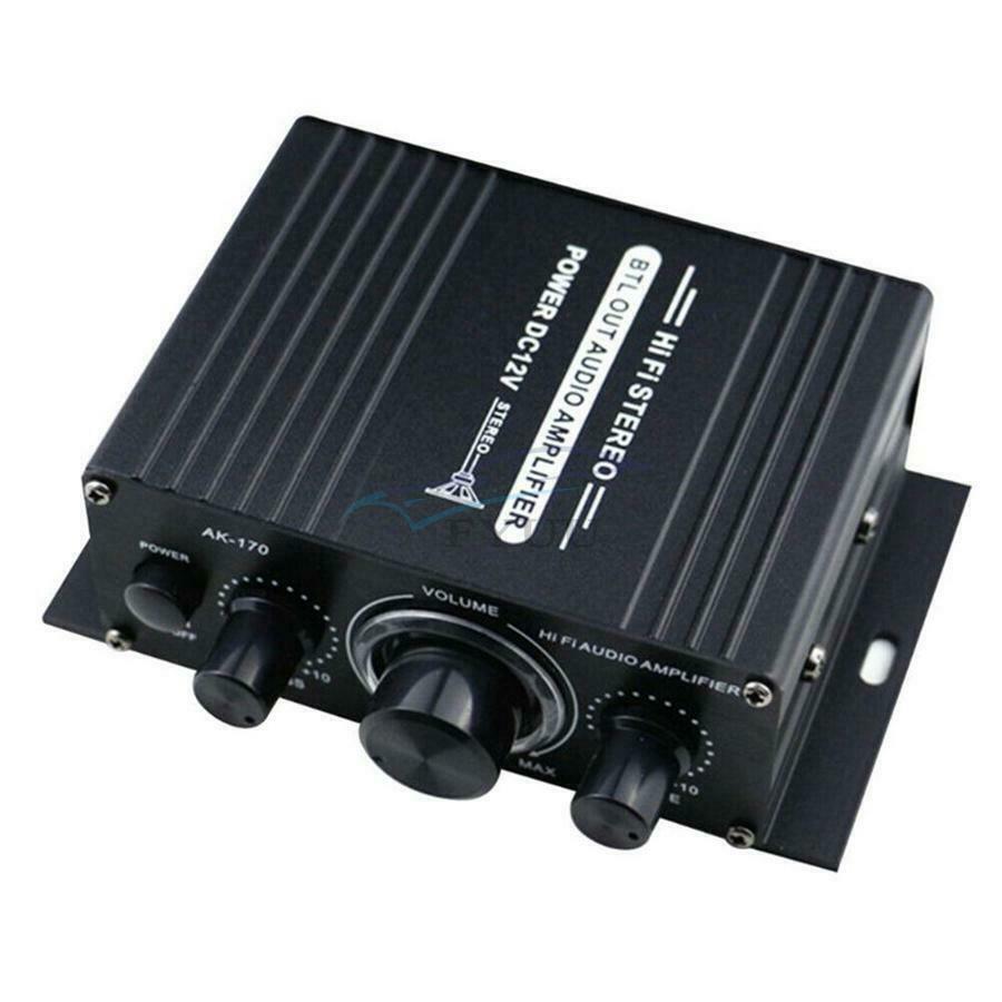 1 × DC 12V AK170 Aluminum Alloy Black 2 Outputs Mini HIFI Audio Power Amplifier