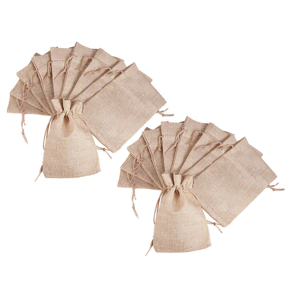 20Pcs Small Jewelry Pouches Burlap Gift Bags Wedding Favors Drawstring Linen