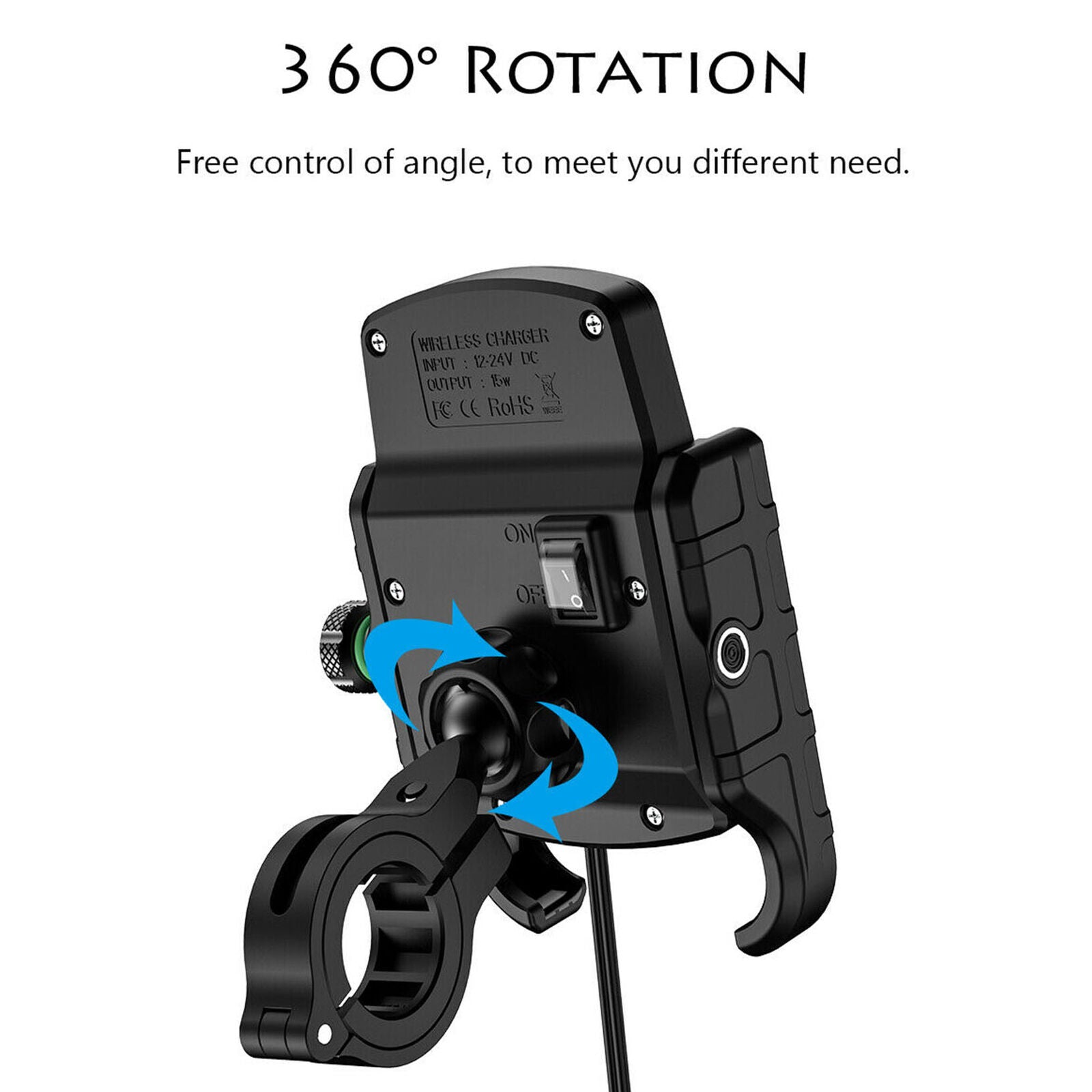 15W Fast Charger Qi Wireless Charger Aluminium Motorcycle Phone Holder