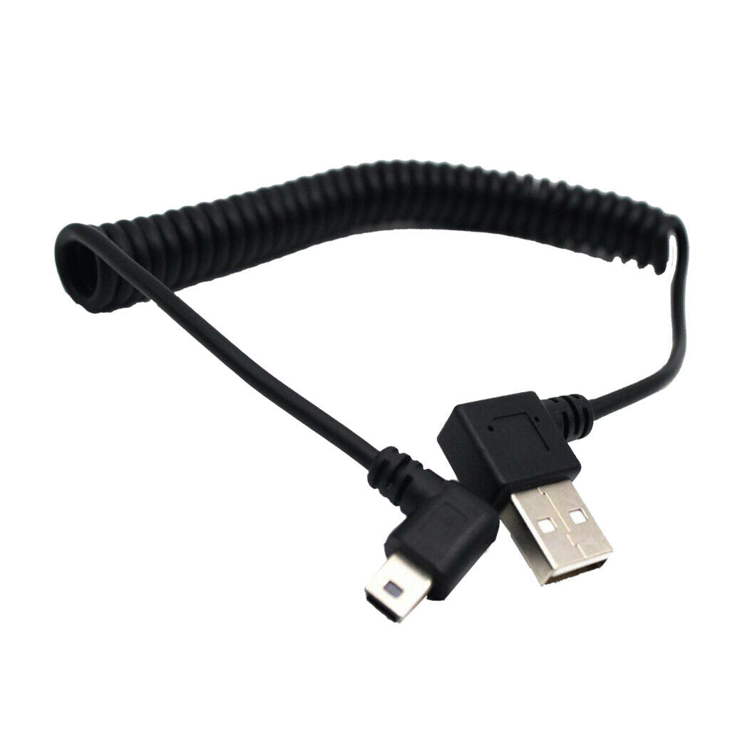 90° Angle USB 2.0 A Male to Mini B 5 Pin Left Angle Male Spiral Coiled Cable
