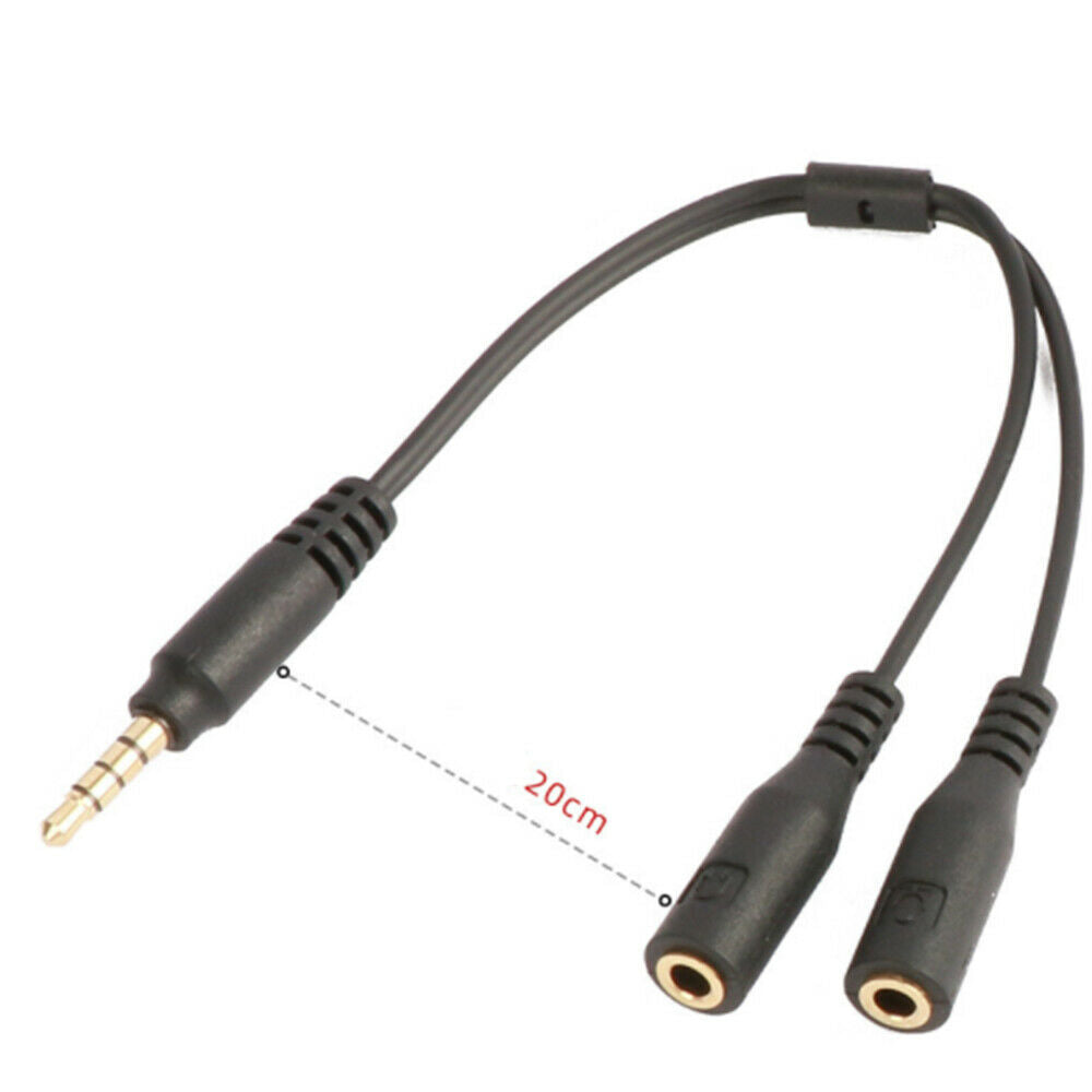 3.5mm Female to 2 Male Y Splitter Aux Audio Cable PC Headphone Earphone Mic Jack