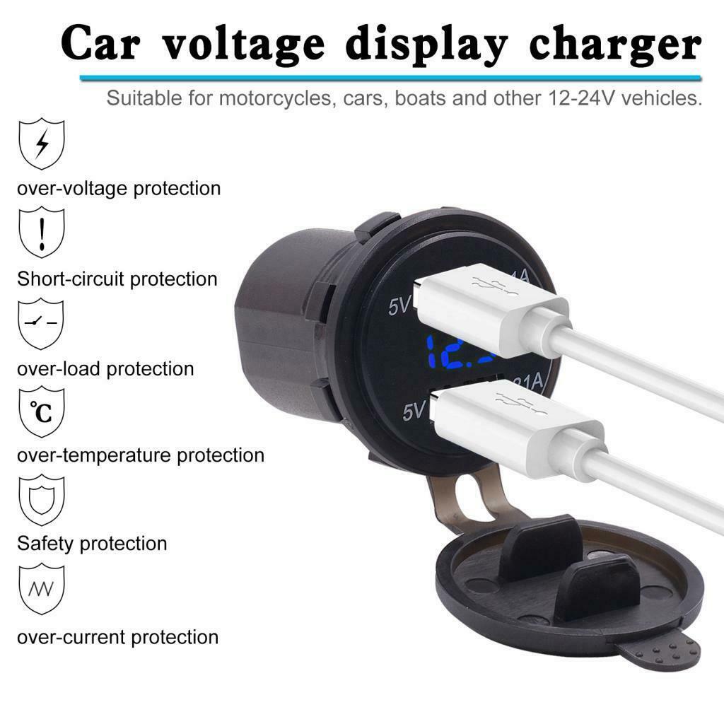 0.11" Car Boat 12V 4.2A Dual Port USB Charger Socket Voltage Voltmeter Blue