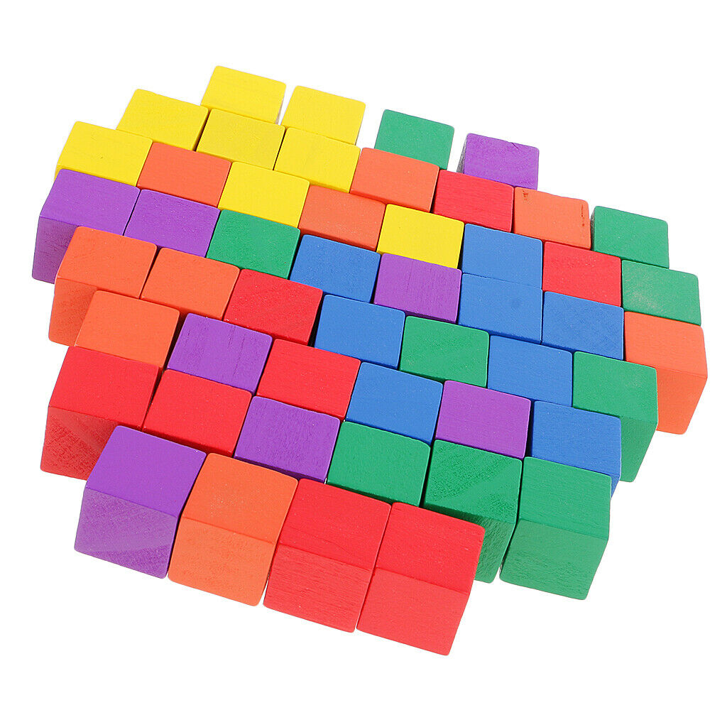 50 packs Multi Color Wood Cube Square Block Embellishments Kids DIY Toys