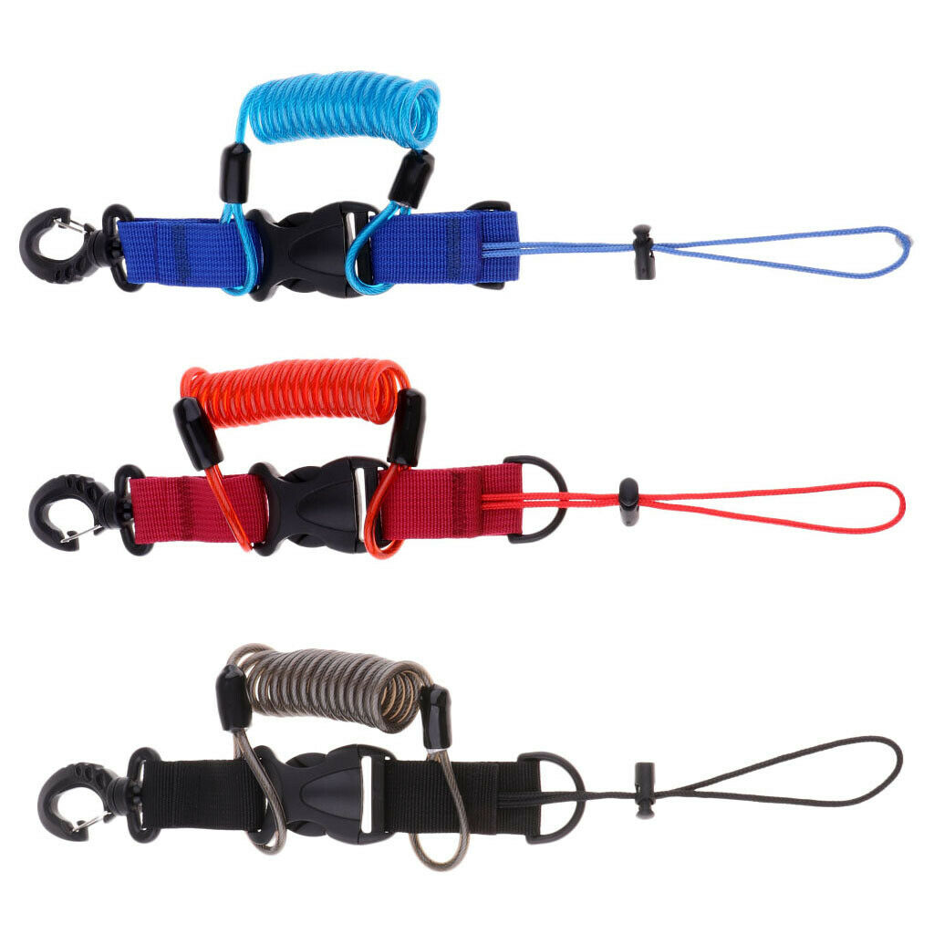Durable Scuba Diving Spiral Spring Coil Lanyard Camera Safety Leash - Black