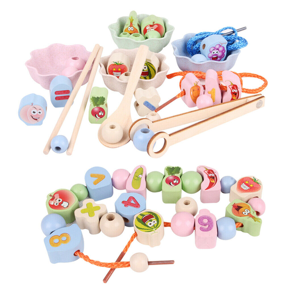 Cartoon Lacing String Wooden Beads Stacking Blocks Clip Bead Sensory Toys