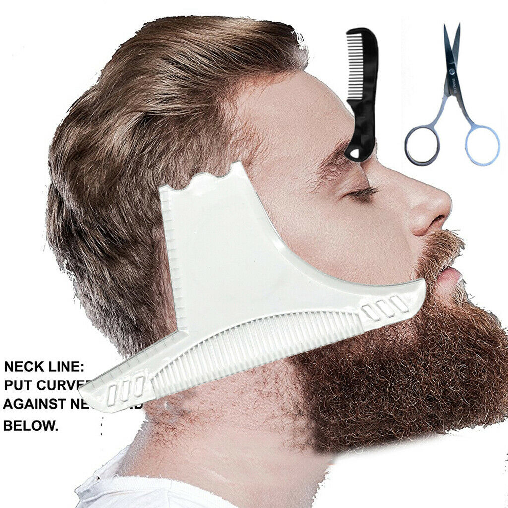 Transparent Beard Shaping Ruler Template  W/Beard Combs & Scissor