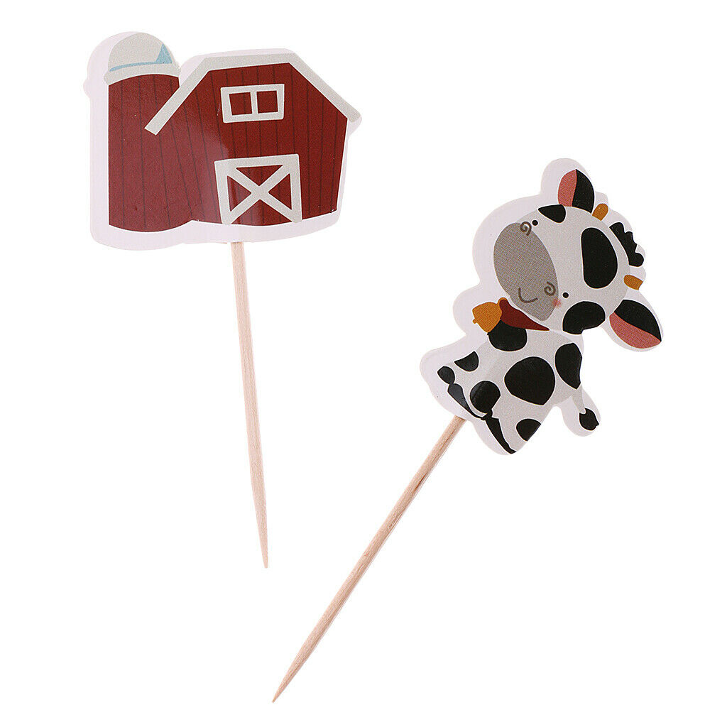 24Pcs Farm Animals Cupcake Topper Picks Cake Cupcake Baby Shower Birthday Party