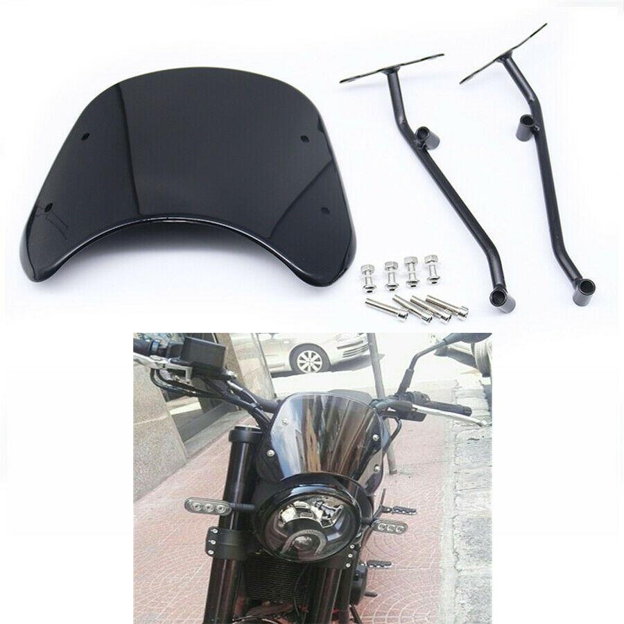 Motorcycle Front Windshield Black Deflector w/ Brackets For Benelli Leoncino 500