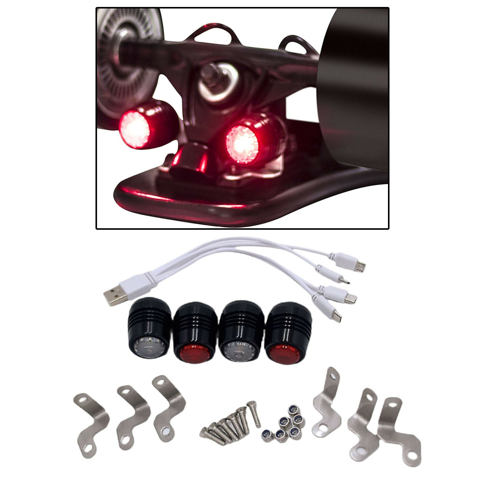 4pcs LED Skateboard Lights Safety Headlights Warning Lamp for Night Riding