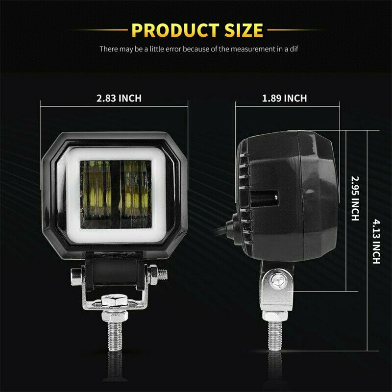 Universal 3" Suqare Motorcycle Headlight Projector Blue LED DRL Back Up Lights