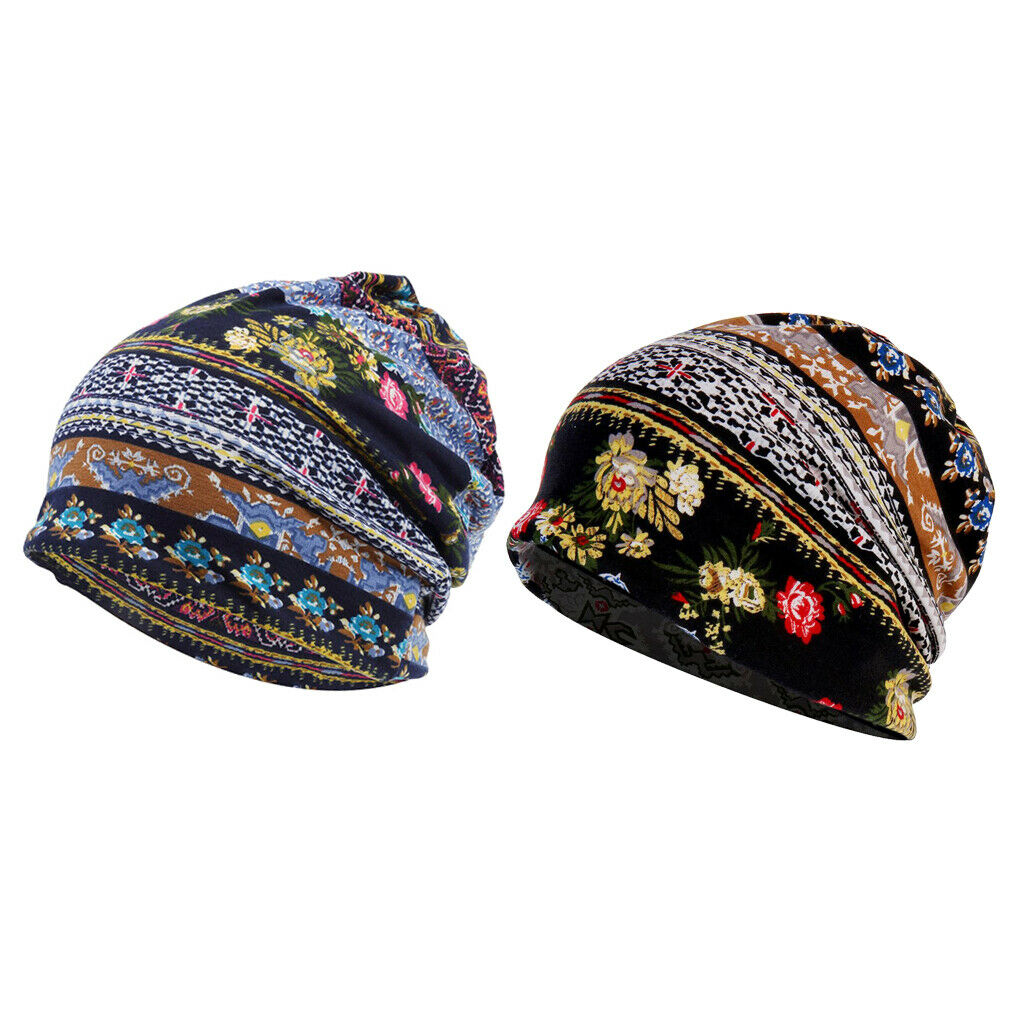 2PCS Womens Slouchy Stretchy Beanie Hat Chemo Head Wrap Scarf Sleep Hat