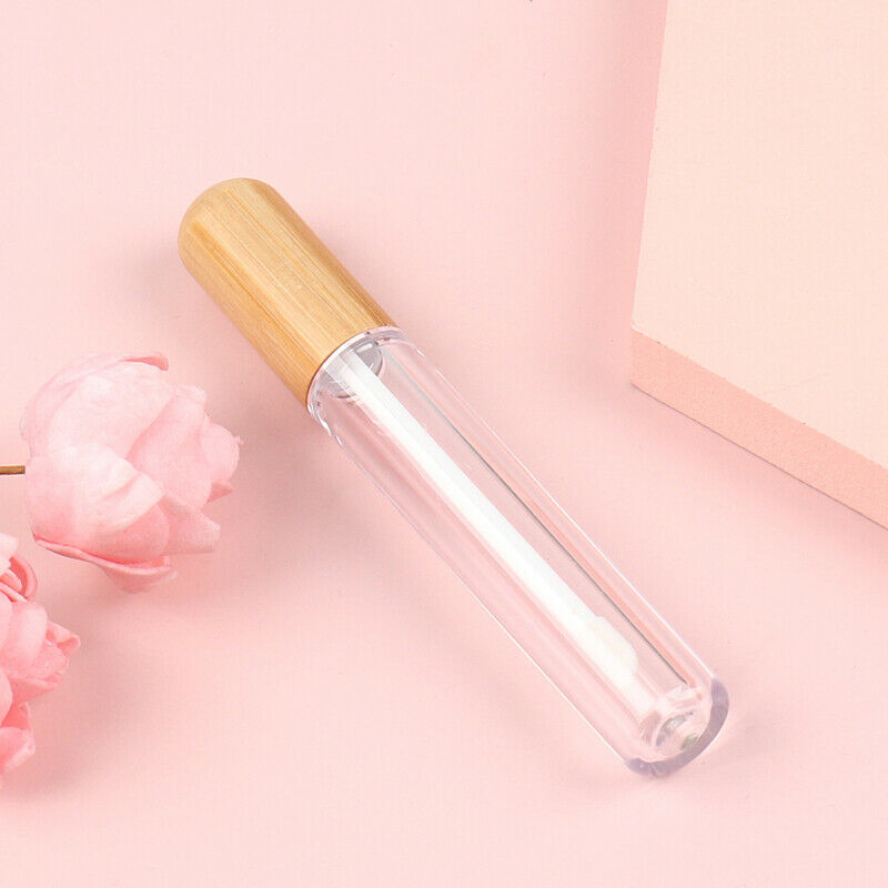 1Pcs 6ml Empty Plastic Lip Gloss Tube Bamboo Cap Cylindrical Packaging ContainI7