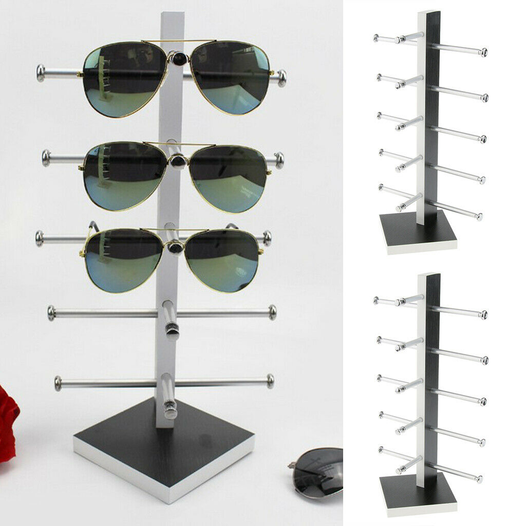 2X 5Layers Wood Sunglasses Display Stand Eyeglasses Shelves Black Wood Color