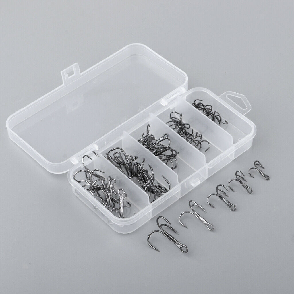 1 Set Fishing Treble Hooks Durable Barb Lure Bait Sea Fish Hook Kit Black S