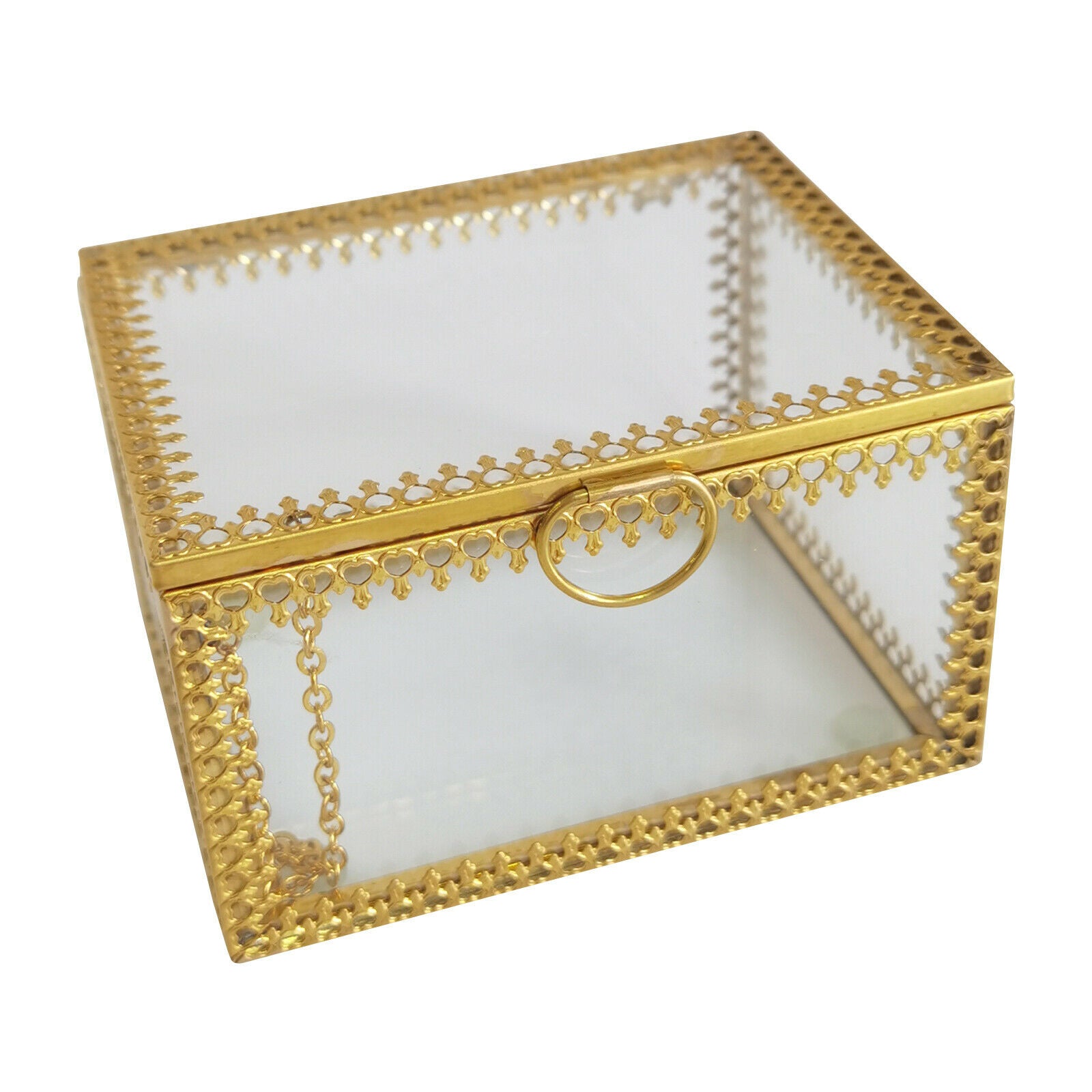 Jewelry Trinket Glass Box Ornate   Earring Box Keepsake Decorative Box for