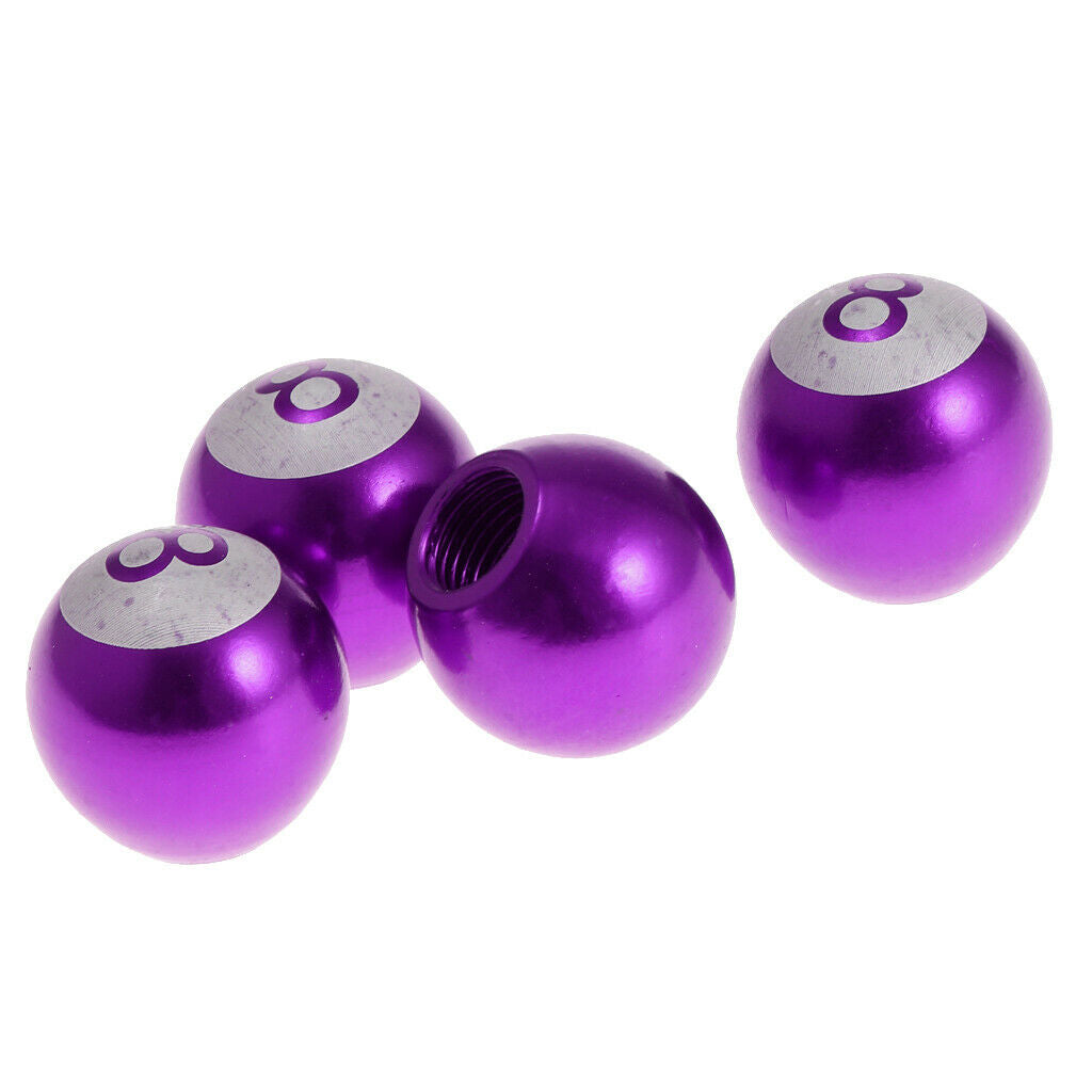 4 Pieces Purple Auto Cars Bicycle Motor Wheel Tire Valve Caps Accessories 8 Ball
