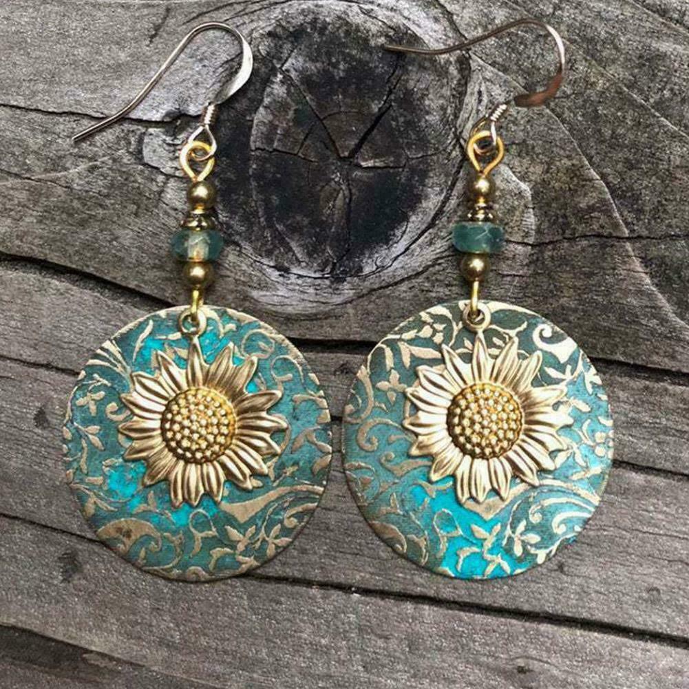 Double Sunflower Drop Dangle Earrings Ear Hook Charm Jewelry Women