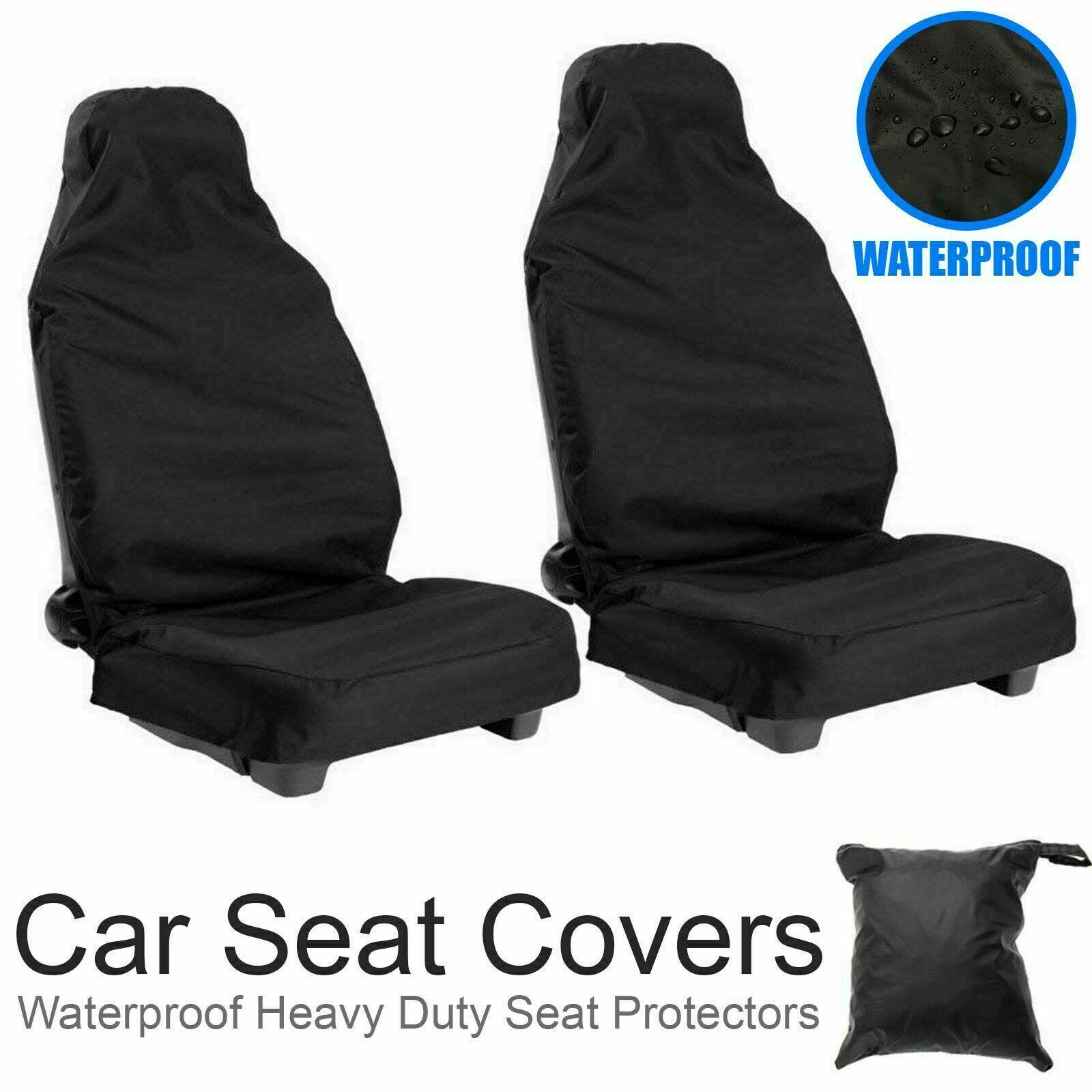 2X Universal Front Car/Van Seat Covers Protectors Black Waterproof Heavy Duty US