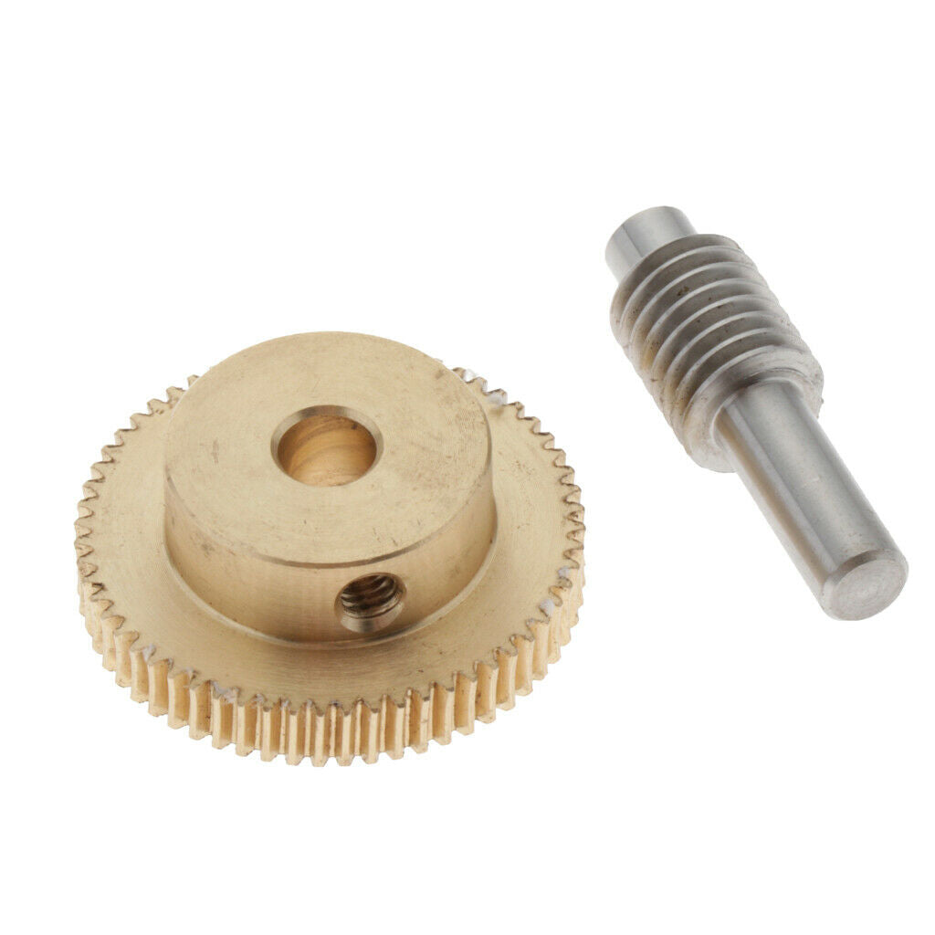 0.5 Modulus Brass Metal Gear Shaft 32mm 60 Teeth Worm Wheel Worm Gear Set