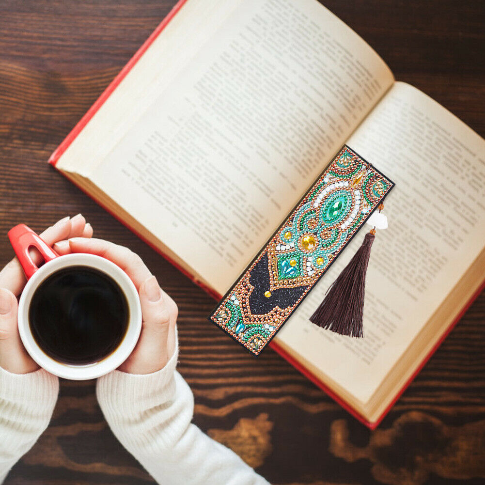 DIY Special Shaped Diamond Painting Palace Style Tassel Leather Bookmark @