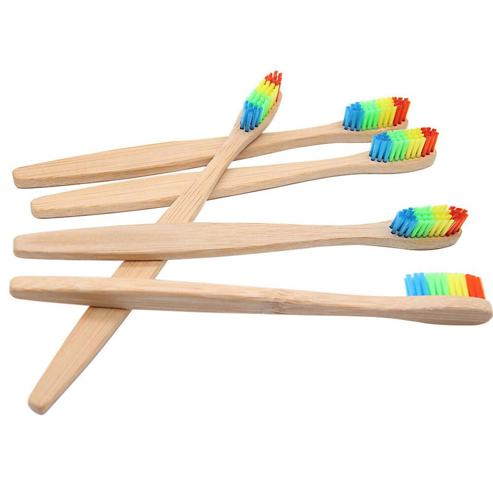 10X Medium-Bristle Bamboo Toothbrush Rainbow Wood Teeth Brush Fibre Wooden Hand