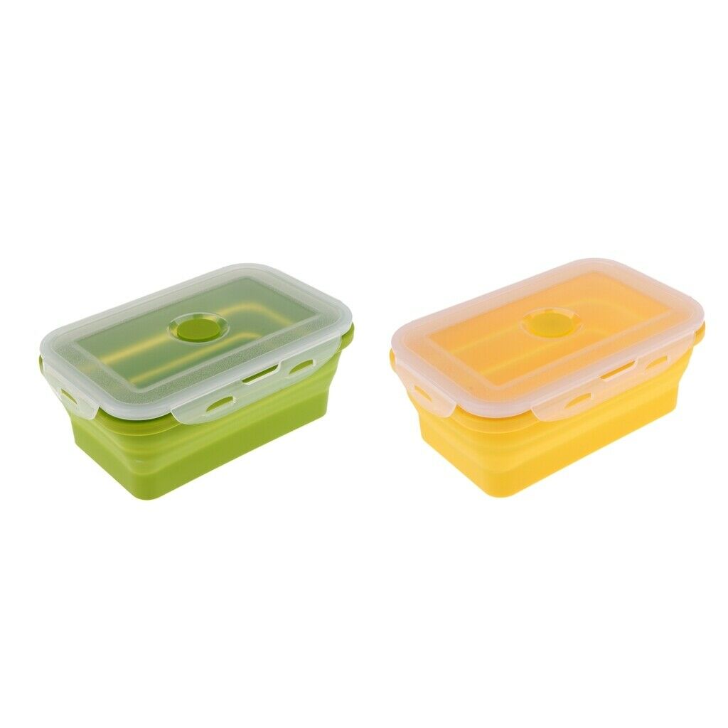 2 Pieces 1200ML Foldable Silicone Lunch Bento Box, Portable Food Storage Outdoor