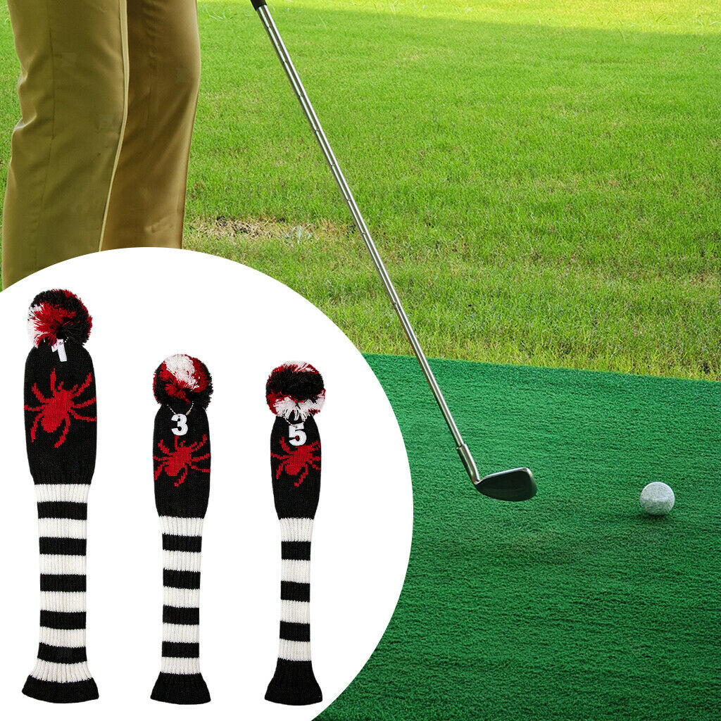 3x Golf Knitted Club Head Covers Headcover for Driver, Fairway Wood, Hybrid