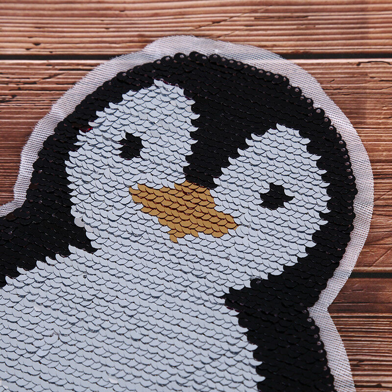 Penguin reversible sequins sew on patch clothes diy applique bag clothing coatBD