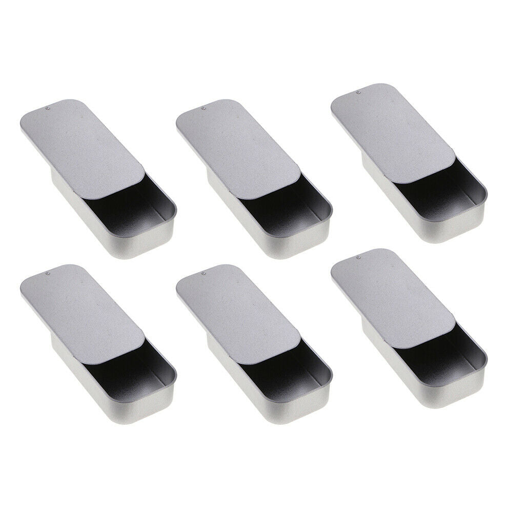 6Pcs Slide Top Tin Rectangular Box Mini Candy Storage Meakup Organizer