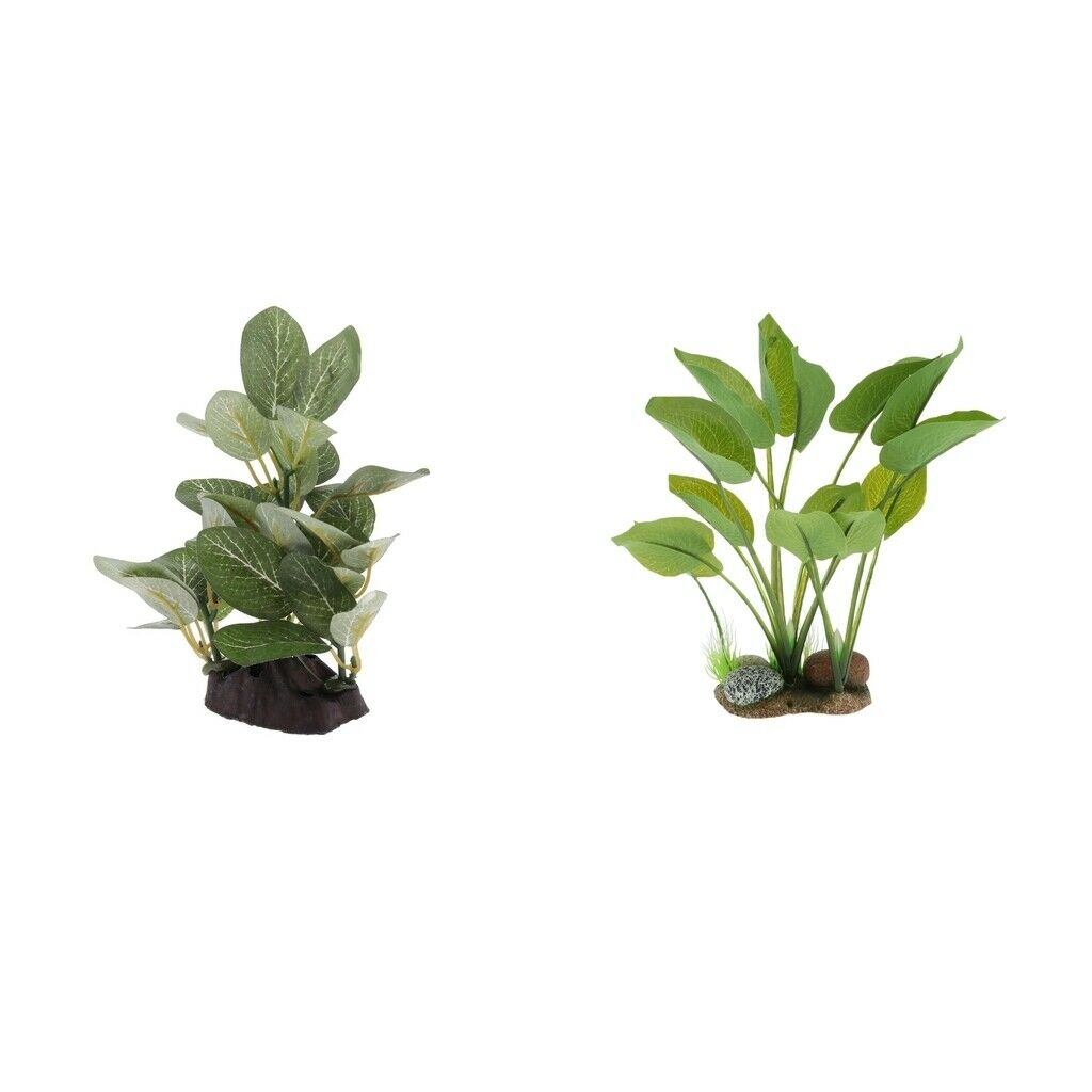Set of 2 Reptile Lifelike Plastic Plants Aquarium Water Grass For Reptile