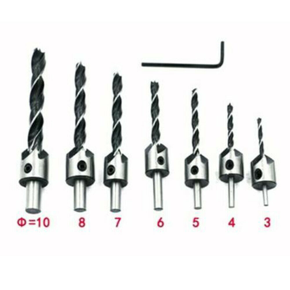 7 pcs Drill Bit Wood 5 Flute HSS Countersink Set 3 4 5 6 7 8 10mm Carpentry Tool